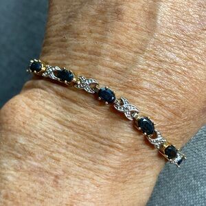 Dark Blue / Black Stone Tennis Bracelet Gold Plated Crystal Accents 7.25"